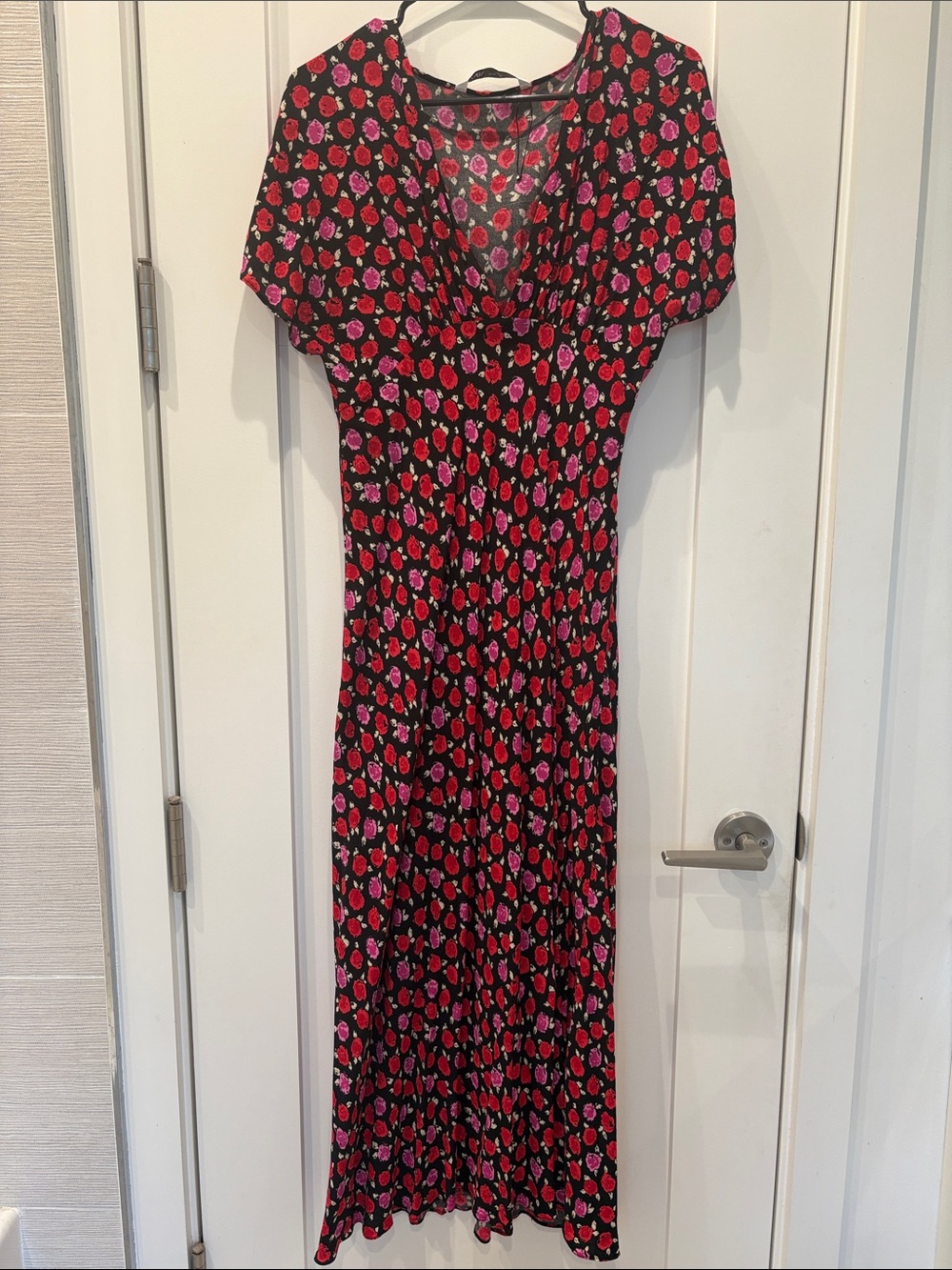 Zara Black Maxi Dress with Pink and Red Floral Print